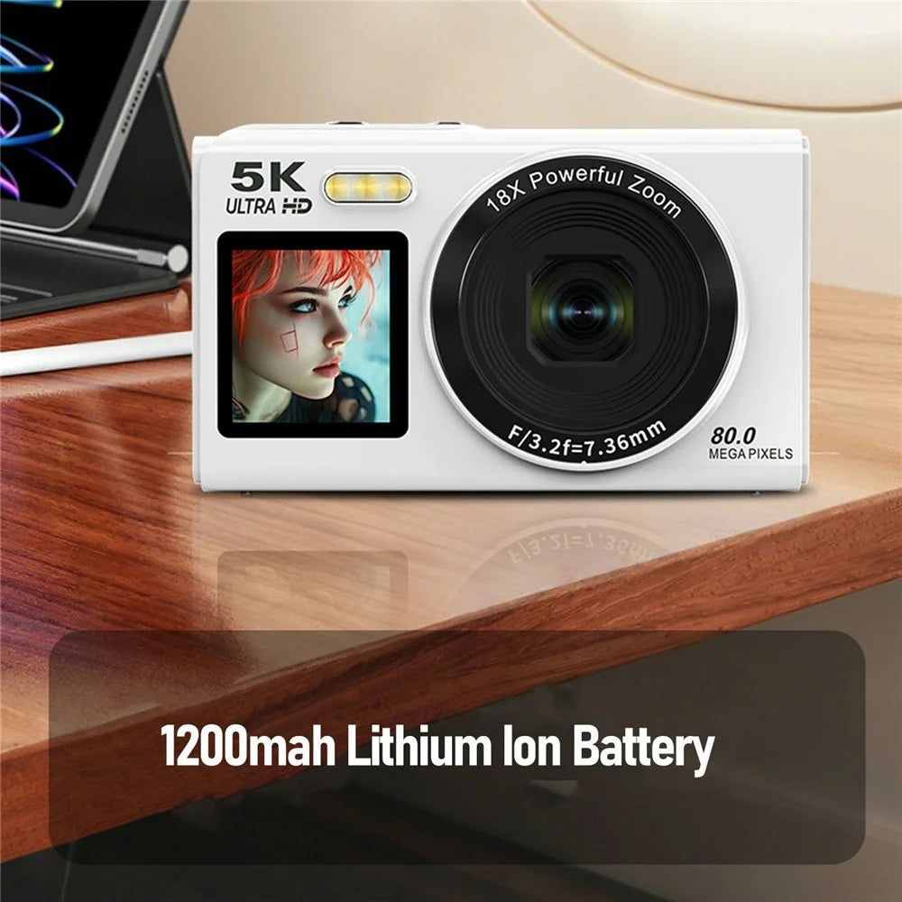 S150 Pro 5K Digital Camera Dual Screen 18X Digital Zoom 80MP WiFi Camcorder with Built-in Flash - White - 5