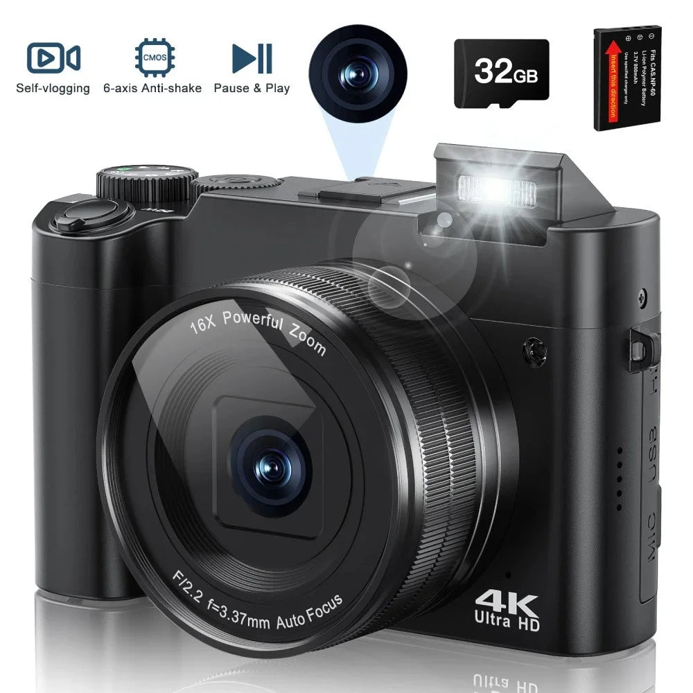 DC101L-AF 4K Digital Camera Home Outdoor Shooting Mirrorless Camera with 32GB Memory Card - Black - 5