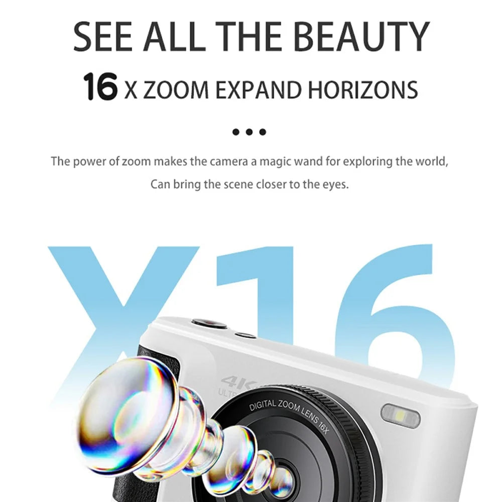 M3 Digital Camera 2.8 Inch HD Flip Screen Auto Focus 16x Digital Zoom 4K Video Recorder, with 32GB Card + Card Reader - Silver - 3