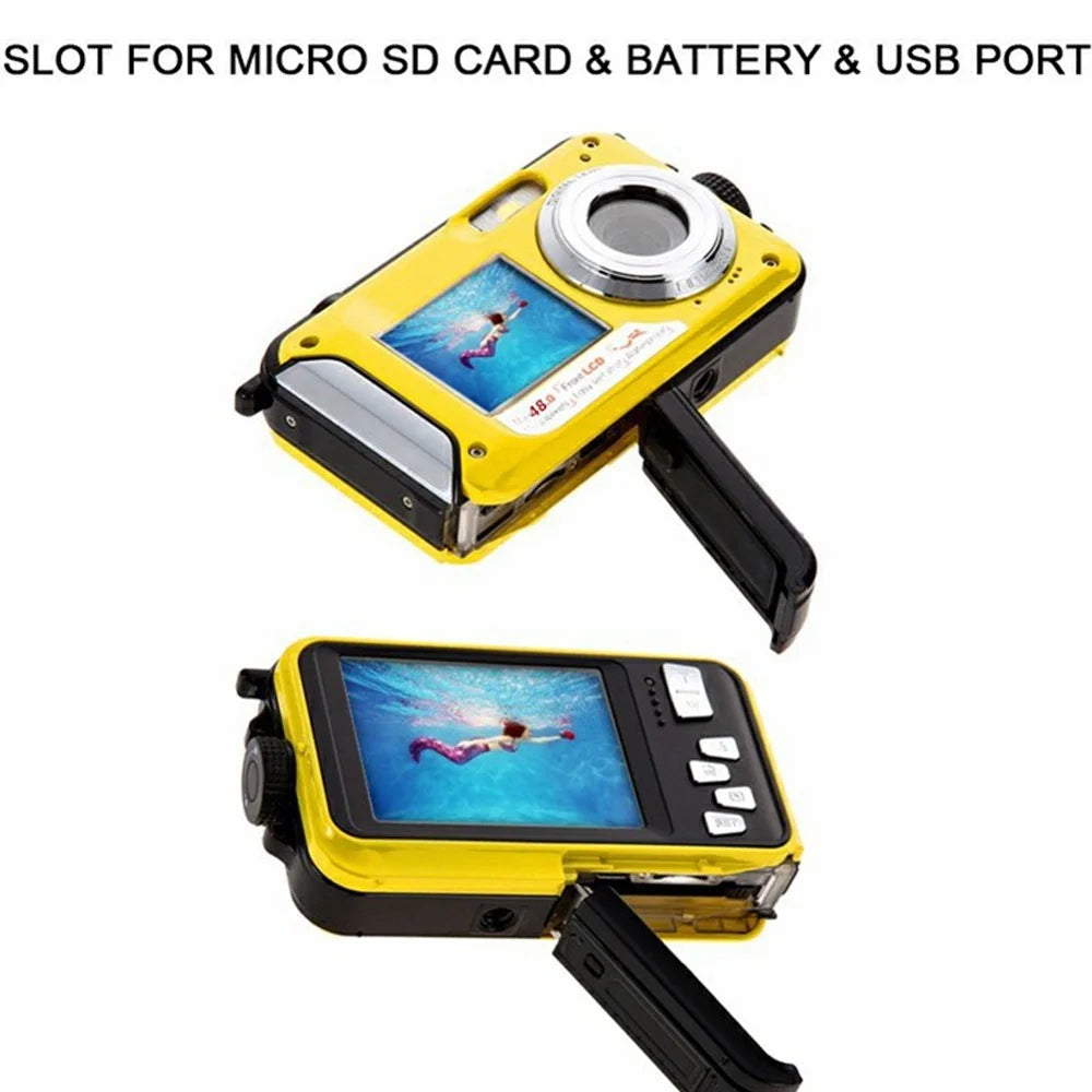 WP06 1.8 Inch Front + 2.7 Inch Rear Dual Screen 48MP 2.7K HD Digital Camera for 3m Underwater Photography, with 32GB Card - Blue - 5