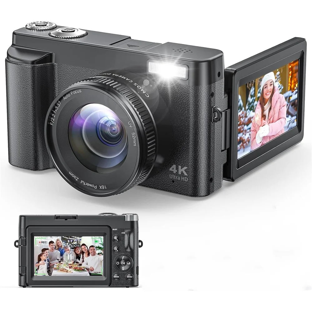 DC101 3.0 Inch Flip Screen Digital Camera 4K HD Video Recorder 16x Digital Zoom for Photography / Vlogging, with 64GB Card - 1