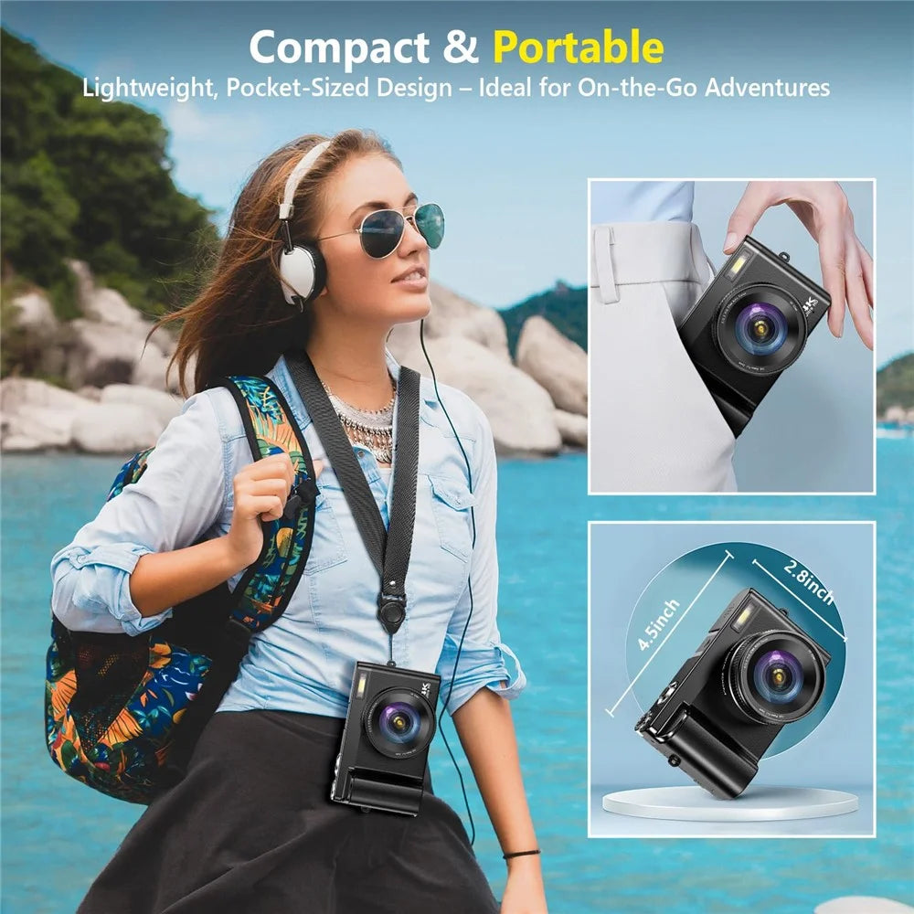 DC101 3.0 Inch Flip Screen Digital Camera 4K HD Video Recorder 16x Digital Zoom for Photography / Vlogging, with 64GB Card - 2