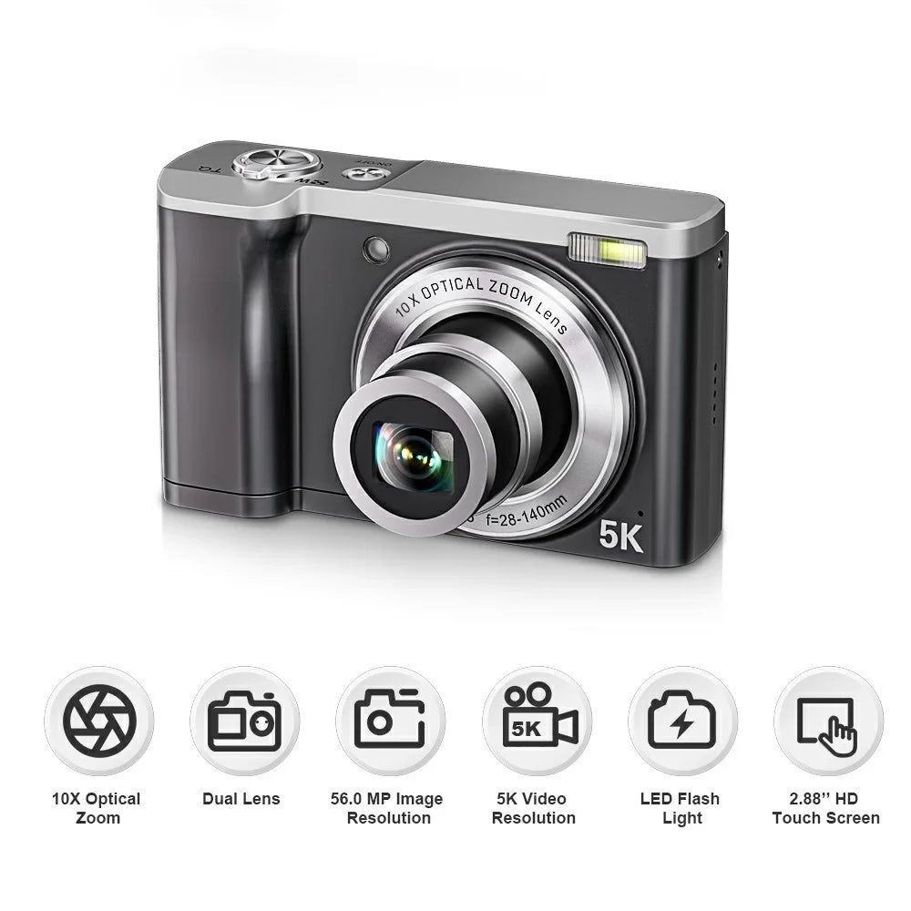 DC305X Digital Camera 5X Optical Zoom Anti Shake HD Dual Lens 5K Video Recorder, with 32GB Card - White / EU Plug - 6