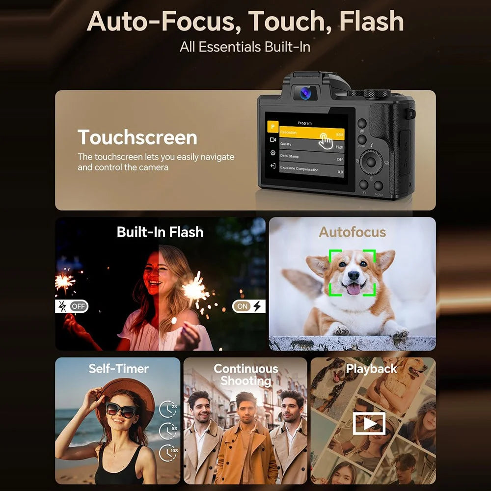 DC226 8K Digital Camera 48MP Sensor Entry Level for Students Selfie Camera with 64GB Memory Card / 2 Batteries - EU Plug - 5