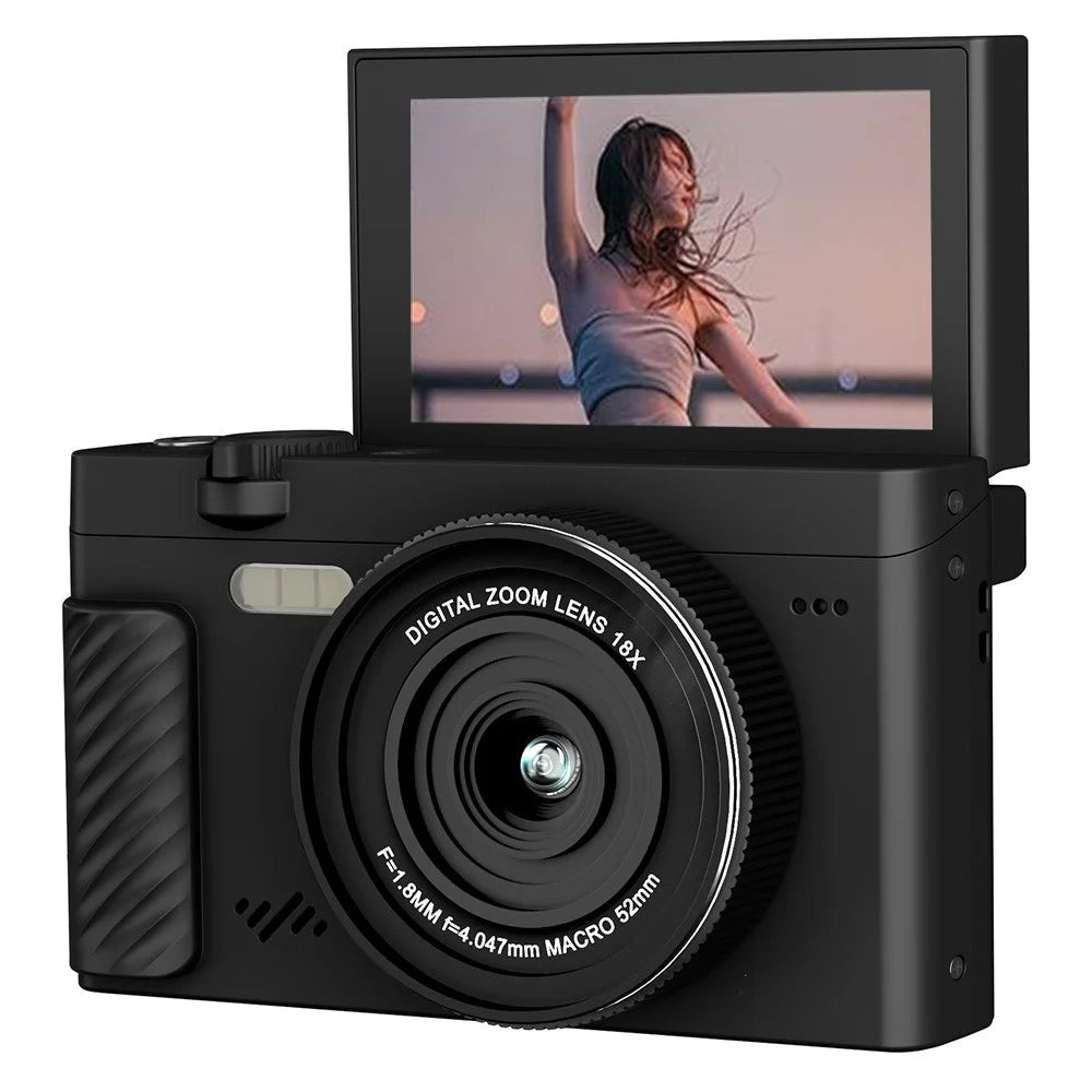 WD600-4K 75MP 4K Digital Camera 18X Zoom WiFi Travel Camera 3 inch 180 Degree Flip Screen with 31 Different Filters - Black - 1