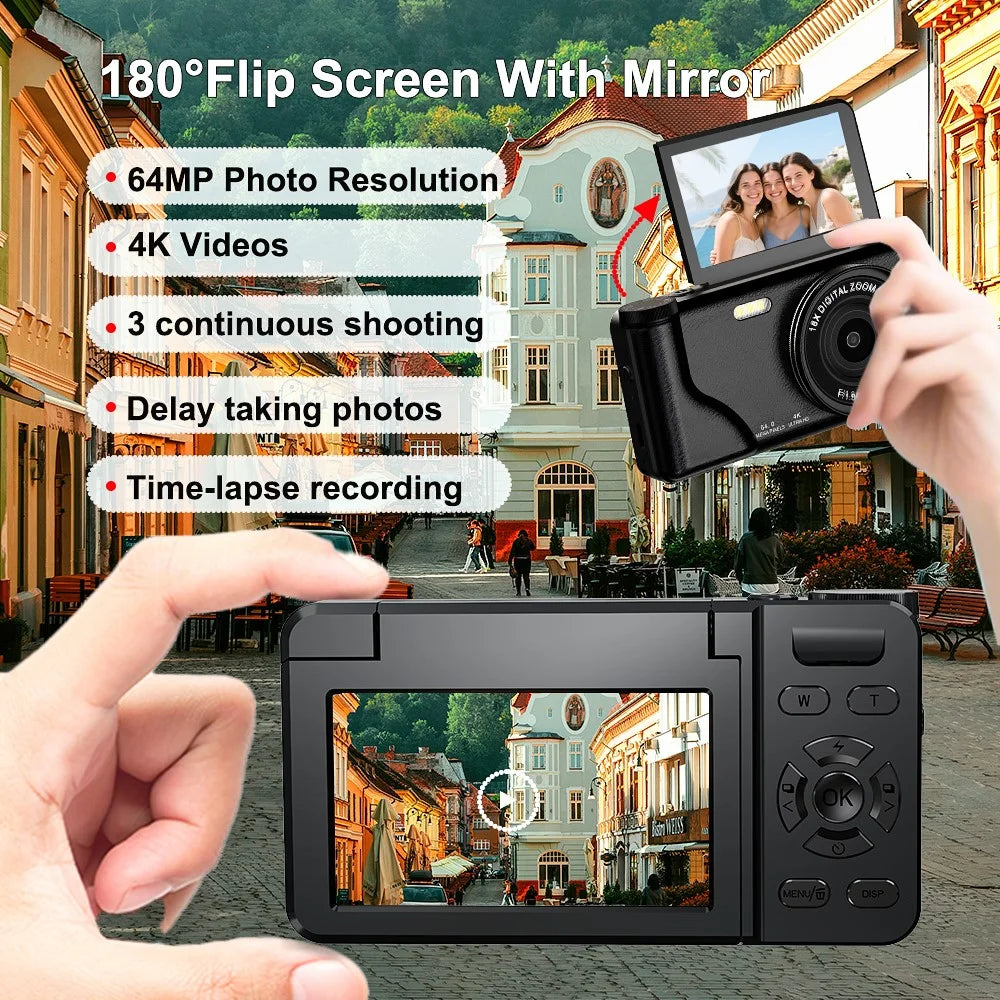 A65 3.0 inch 18X Digital Zoom Flip Screen Mirrorless Camera 20MP Student CCD Digital Camera without External Lens - Black - 5