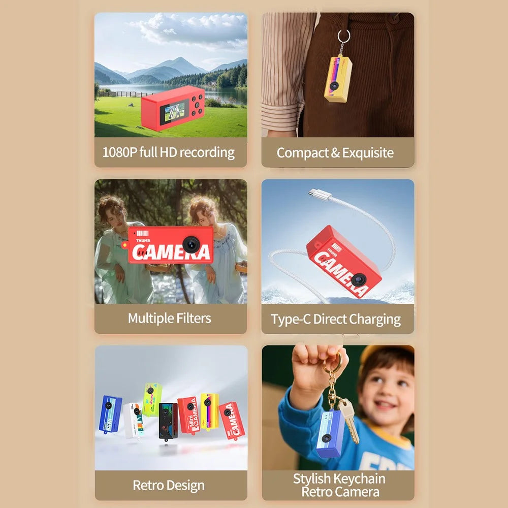 X7 0.96 Inch Mini Retro Digital Camera CCD Sensor 1080P HD Video Recording Keychain Camera - Red - 5