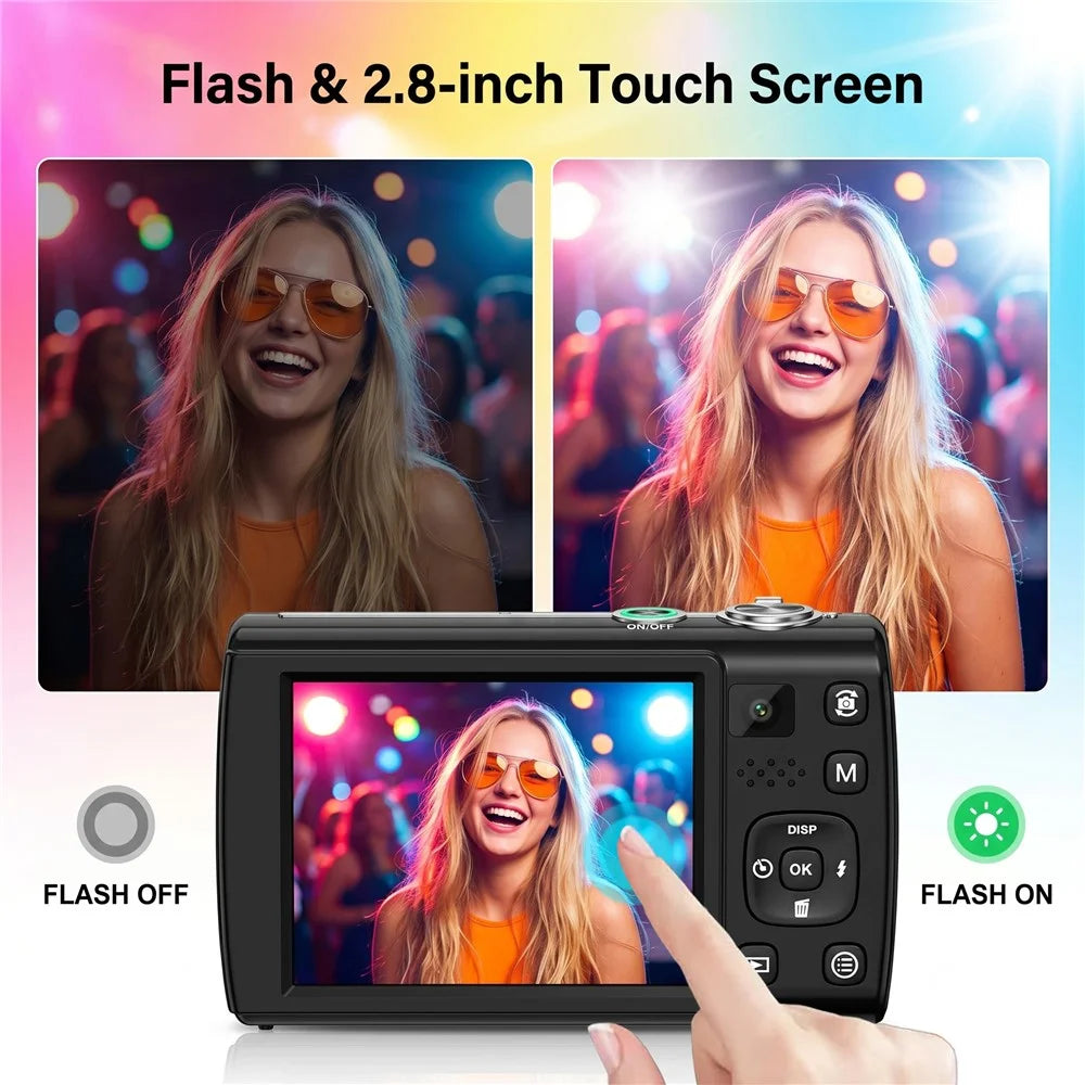 DC408X 5K Digital Camera 5X Optical Zoom Dual Lens 2.8 Inch Flip Touch Screen Autofocus Camera with LED Flash - Black - 2