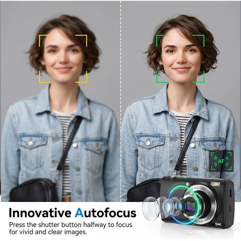DC408X 5K Digital Camera 5X Optical Zoom Dual Lens 2.8 Inch Flip Touch Screen Autofocus Camera with LED Flash - Black - 6