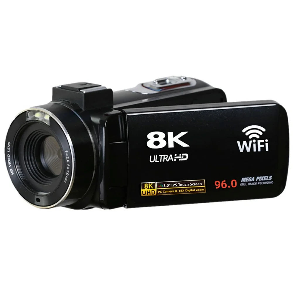 DV09 8K Digital Video Camera 96MP WiFi 3.0 Inch IPS Touchscreen 18X Zoom Camcorder for Vlog Photography - Black - 2