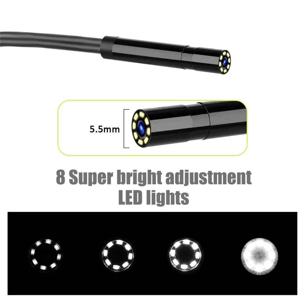 P30 Industrial Endoscope 5.5mm Handheld Borescope 8 LEDs 4.3inch 1080P HD Video Car Inspection Camera with 5M Semi-Rigid Cable - Green - 3