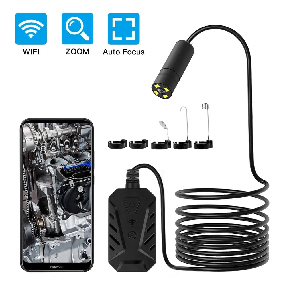 F230 Handheld WiFi Endoscopes Automatic Focusing 14mm Industrial Borescope with 5M Semi-Rigid Cable - 1