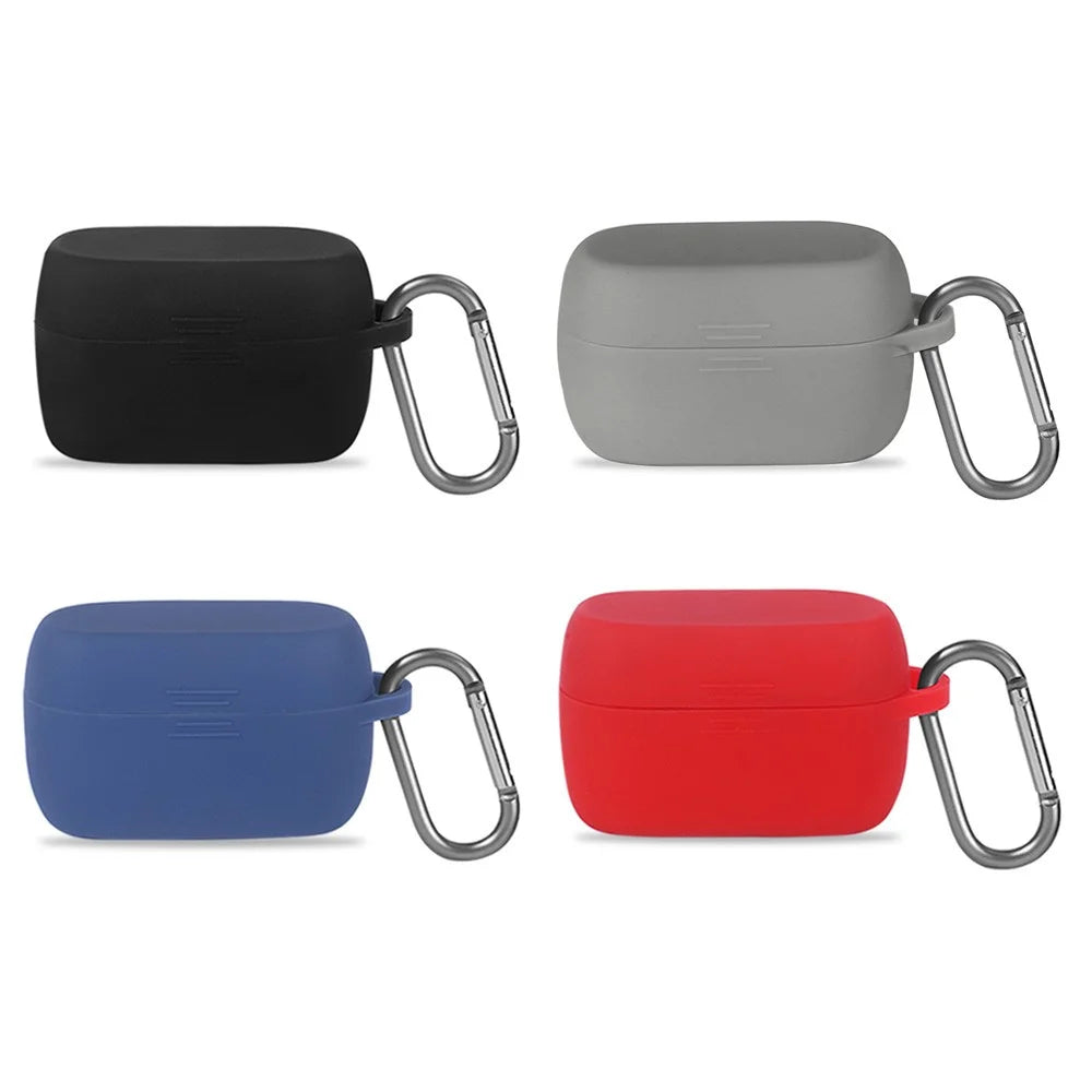 Soft Silicone Cover Shockproof Protective Case with Carabiner for Jabra Elite Active 75t Bluetooth-compatible Earbuds - Red - 7