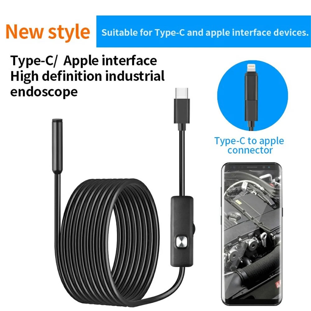 DN200 3m Hard Wire 8mm Lens 1080P HD Endoscope Type-C Phone Industrial Inspection Camera (With 8Pin and Micro Adapter) - 2