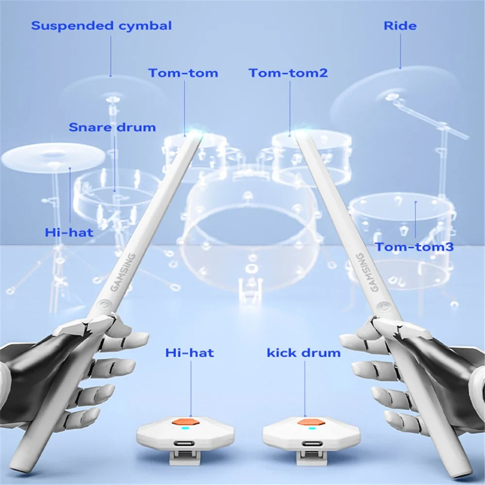 GAMSING GRA2 Air Drum Set with Bluetooth-compatible Speaker, Sticks Portable Drumstick Playset - 2