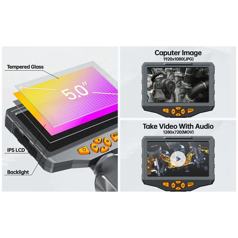 TESLONG TD500 6.5mm Rotatable Lens 1.55m Wire 5.0-inch Screen Endoscope Pipe Inspection Camera with 32G TF Card - 5