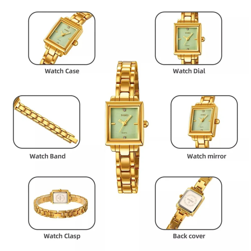 SKMEI 2315 Stylish Women Square Quartz Watch Alloy Strap Pointer Wrist Watch - Gold - 4