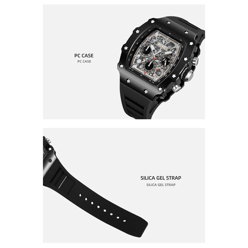 SKMEI 2305 Stylish Men Quartz Watch Waterproof Sport Stopwatch Wrist Watch - Transparent White Case / Orange Strap - 4
