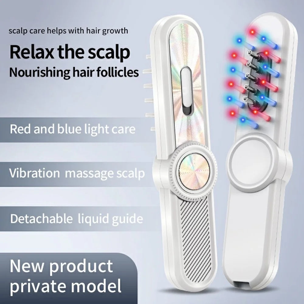 Red / Blue Light Hair Care Massager Comb with Liquid Guide, Vibration, CE Certified - White - 2