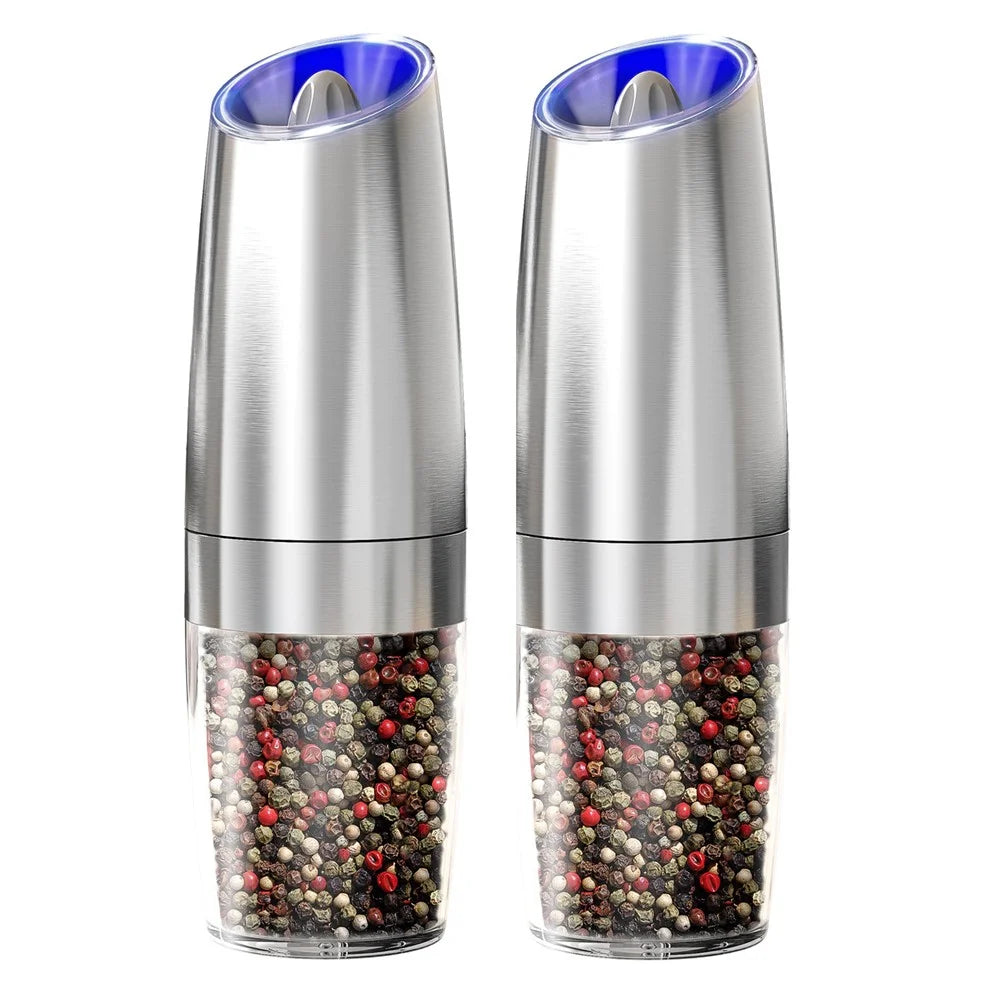 KLT DGS-KYMQ-53B 2Pcs Battery Powered Gravity Sensing Stainless Steel Electric Pepper Grinder (BPA Free, No FDA Certification) - 1
