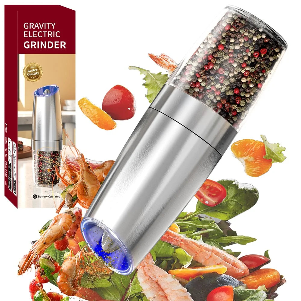 KLT DGS-KYMQ-53B 2Pcs Battery Powered Gravity Sensing Stainless Steel Electric Pepper Grinder (BPA Free, No FDA Certification) - 5
