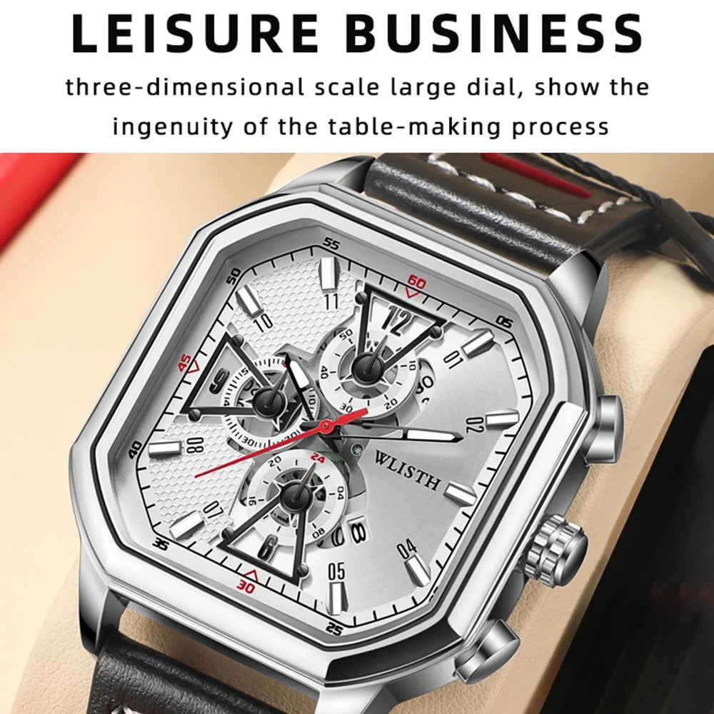 WLISTH 6146 Stylish Men Calendar Quartz Watch Square Luminous Wrist Watch - Rose Gold Scale / Rose Gold Case / Leather Strap - 4