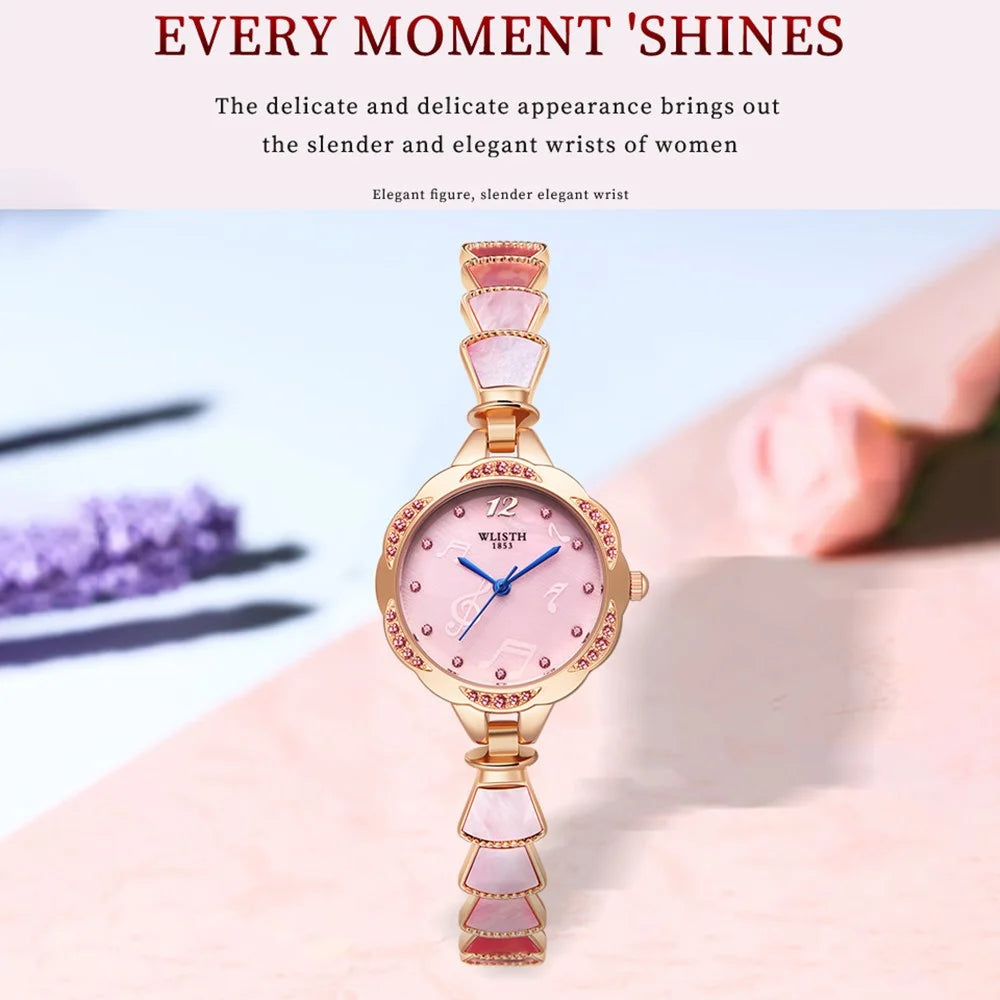 WLISTH 6142 Stylish Women Alloy Strap Quartz Watch Rhinestone Decor Wrist Watch - Rose Gold Case / Pink Dial - 5