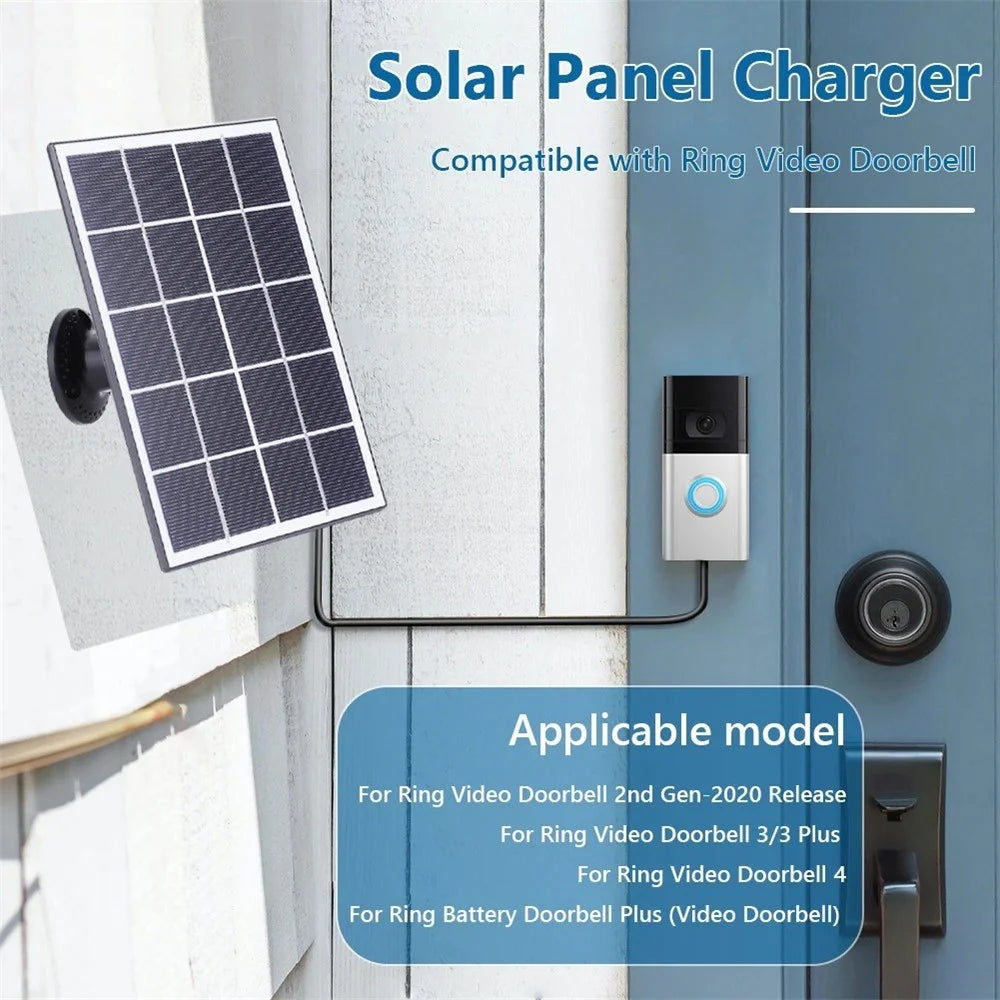 3W Solar Panel for Ring Video Doorbell 4 / 3 / 3 Plus / 2 Surveillance Smart Doorbell Charger - Black - 2