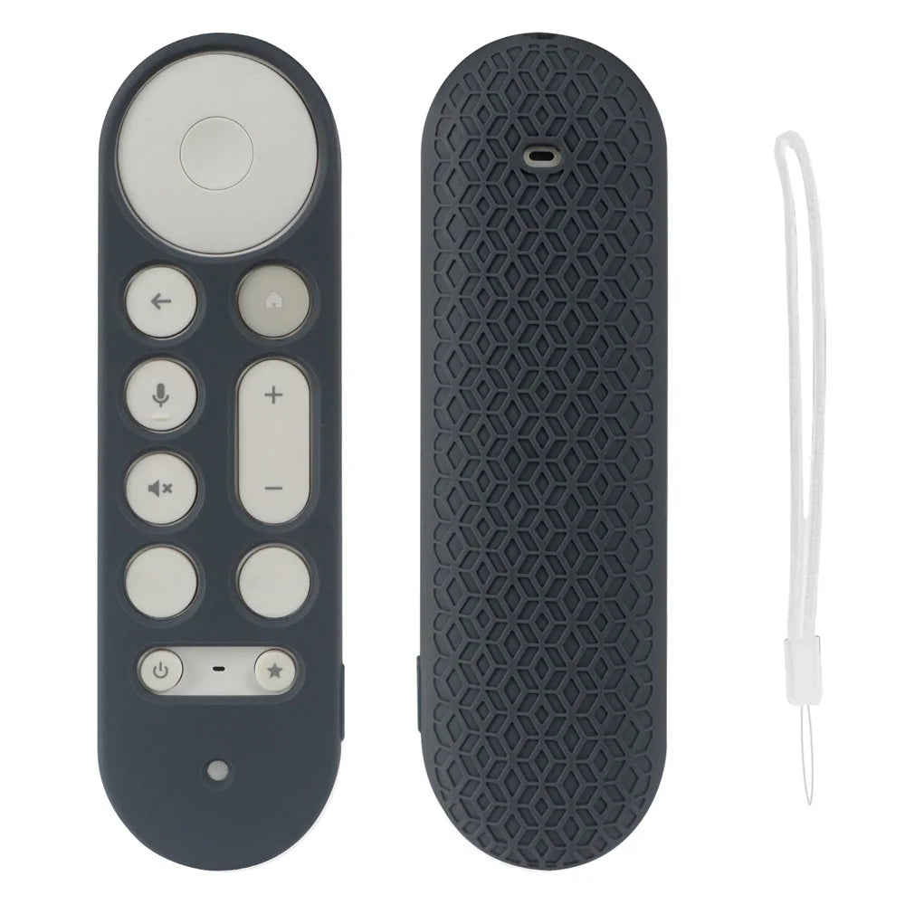 For Google TV Streamer Voice Remote Silicone Case TV Accessories Remote Control Protective Cover with Strap - Grey - 1
