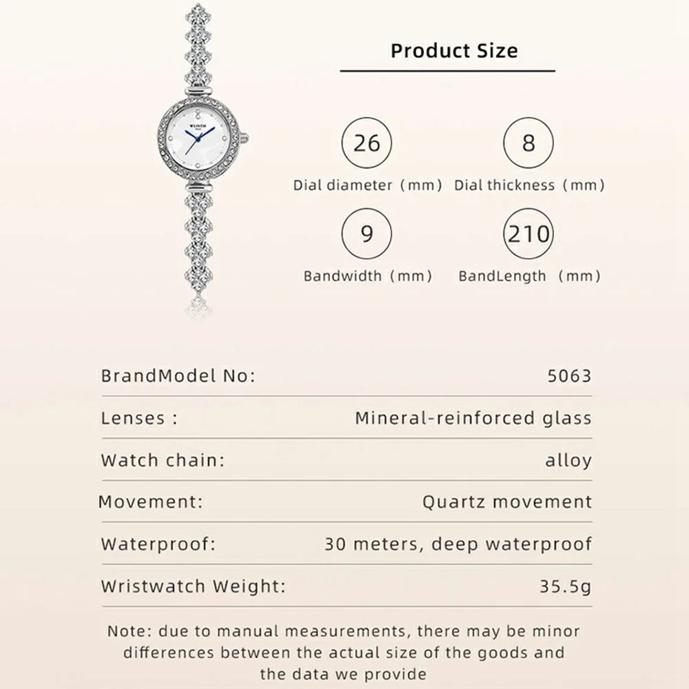 WLISTH 6196 Stylish Zircon Decor Women Round Quartz Watch Metal Strap Wrist Watch - 7