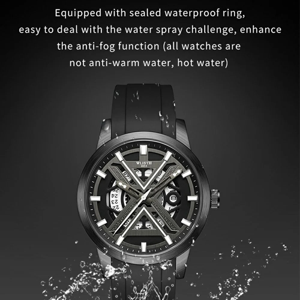 WLISTH 6183 Simple Stylish Luminous Quartz Watch with Silicone Strap - Black - 5