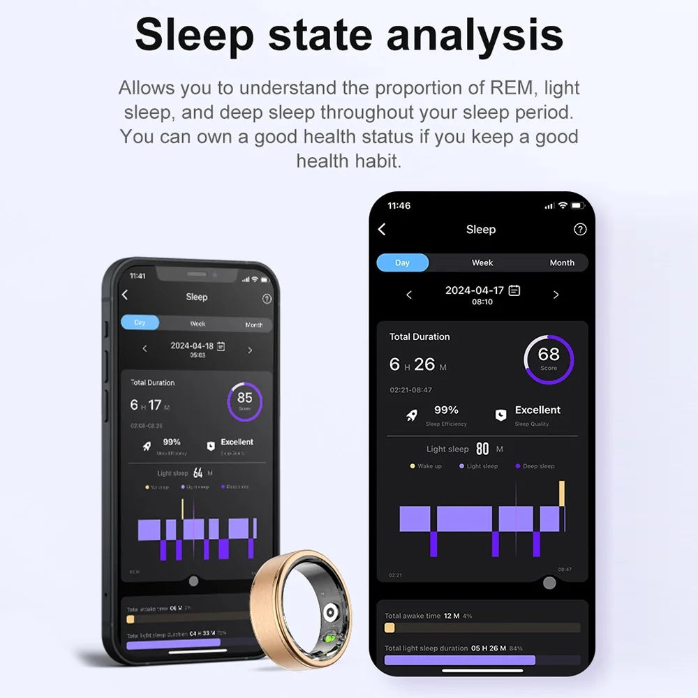 R03 Sleep Tracker Blood Oxygen Heart Rate Monitor Multifunction Smart Ring ( Magnetic Cable Charging ) - Black / Size 7 - 4