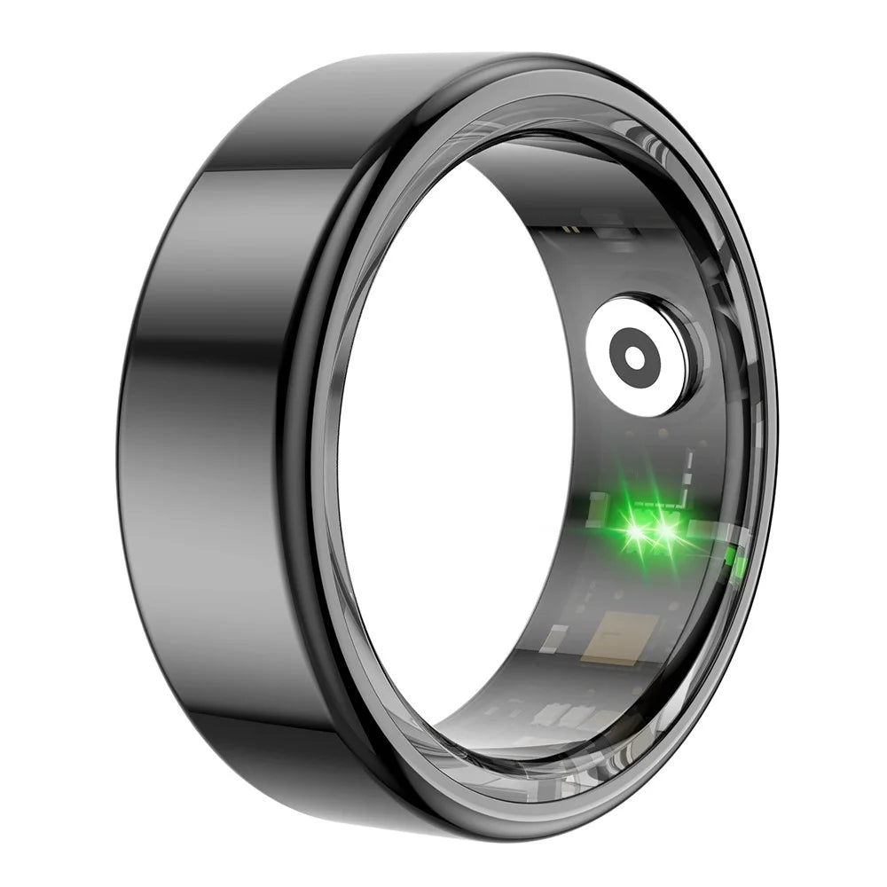 R02 IP68 Waterproof Sleep Tracker Blood Oxygen Heart Rate Monitor Smart Ring with Charging Case - Black / Size 8 - 1