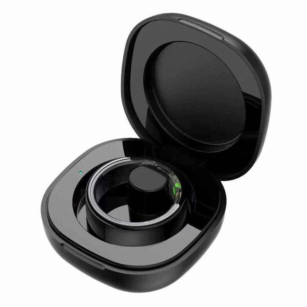 R02 IP68 Waterproof Sleep Tracker Blood Oxygen Heart Rate Monitor Smart Ring with Charging Case - Black / Size 8 - 2