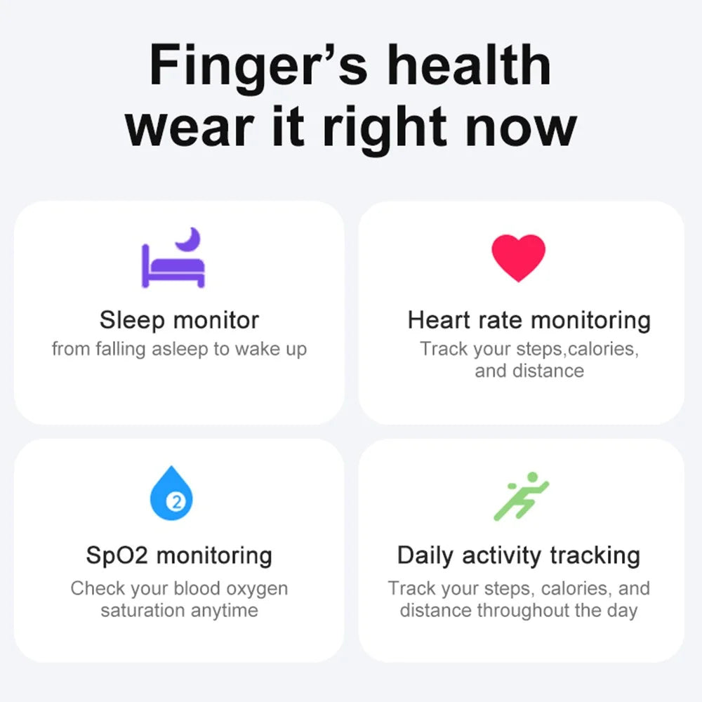 R02 IP68 Waterproof Sleep Tracker Blood Oxygen Heart Rate Monitor Smart Ring with Charging Case - Black / Size 8 - 4