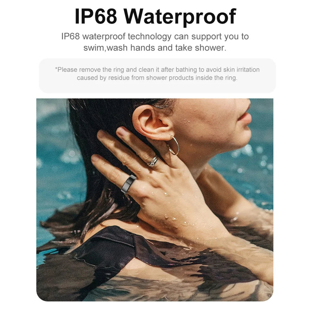 R02 IP68 Waterproof Sleep Tracker Blood Oxygen Heart Rate Monitor Smart Ring with Charging Case - Black / Size 8 - 6