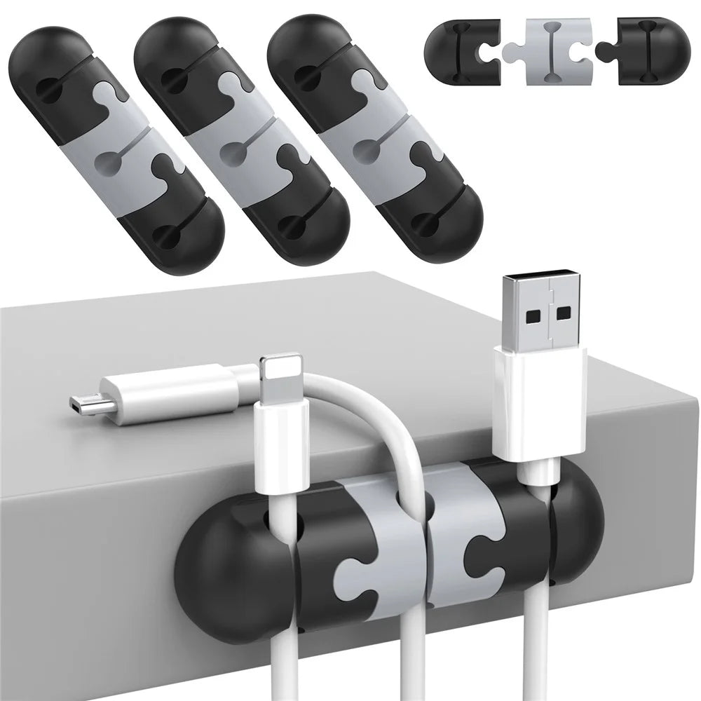 AHASTYLE PT-WE19 Desktop Cable Organizer Silicone Cord Management System Clip Holder - Black / Grey - 1