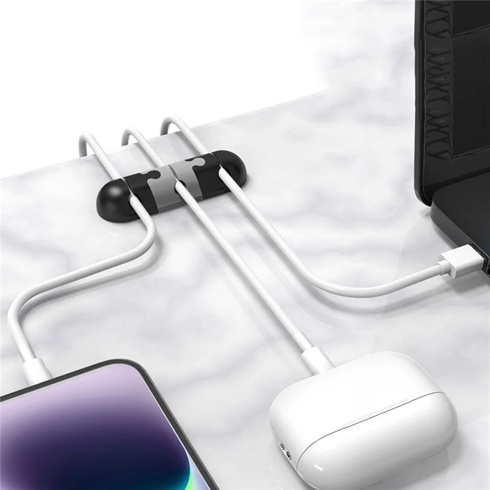 AHASTYLE PT-WE19 Desktop Cable Organizer Silicone Cord Management System Clip Holder - Black / Grey - 2