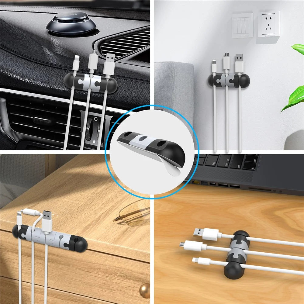 AHASTYLE PT-WE19 Desktop Cable Organizer Silicone Cord Management System Clip Holder - Black / Grey - 4
