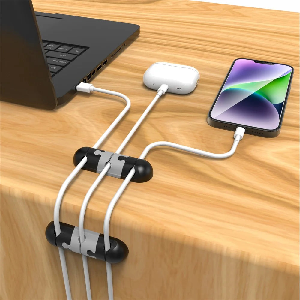 AHASTYLE PT-WE19 Desktop Cable Organizer Silicone Cord Management System Clip Holder - Black / Grey - 5