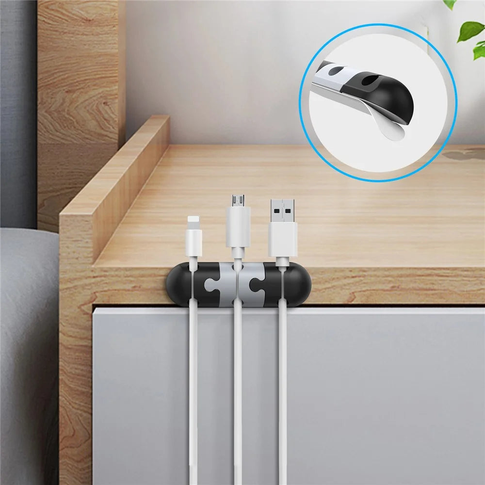 AHASTYLE PT-WE19 Desktop Cable Organizer Silicone Cord Management System Clip Holder - Black / Grey - 6