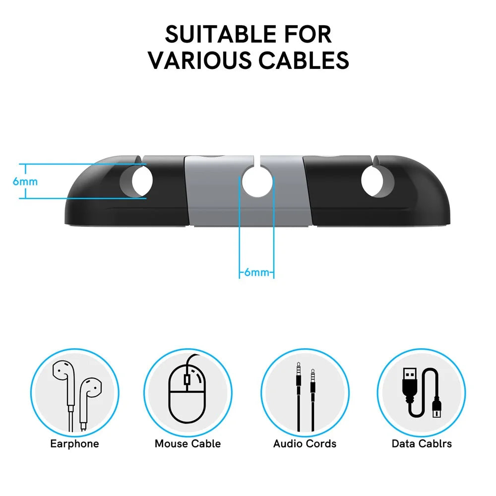 AHASTYLE PT-WE19 Desktop Cable Organizer Silicone Cord Management System Clip Holder - Black / Grey - 7