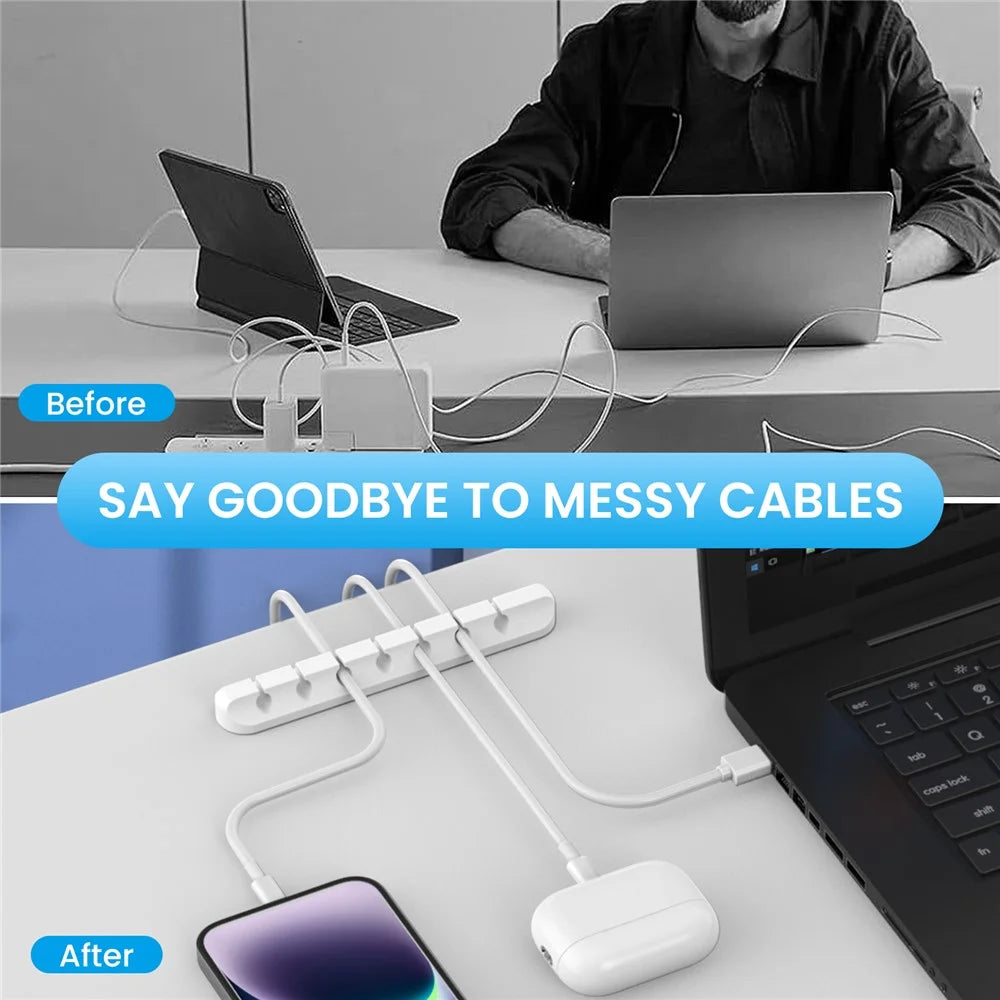 AHASTYLE WG144 3Pcs Silicone Cable Clip Organizer 3 / 5 / 7 Hole Set Wire Management System - White - 4