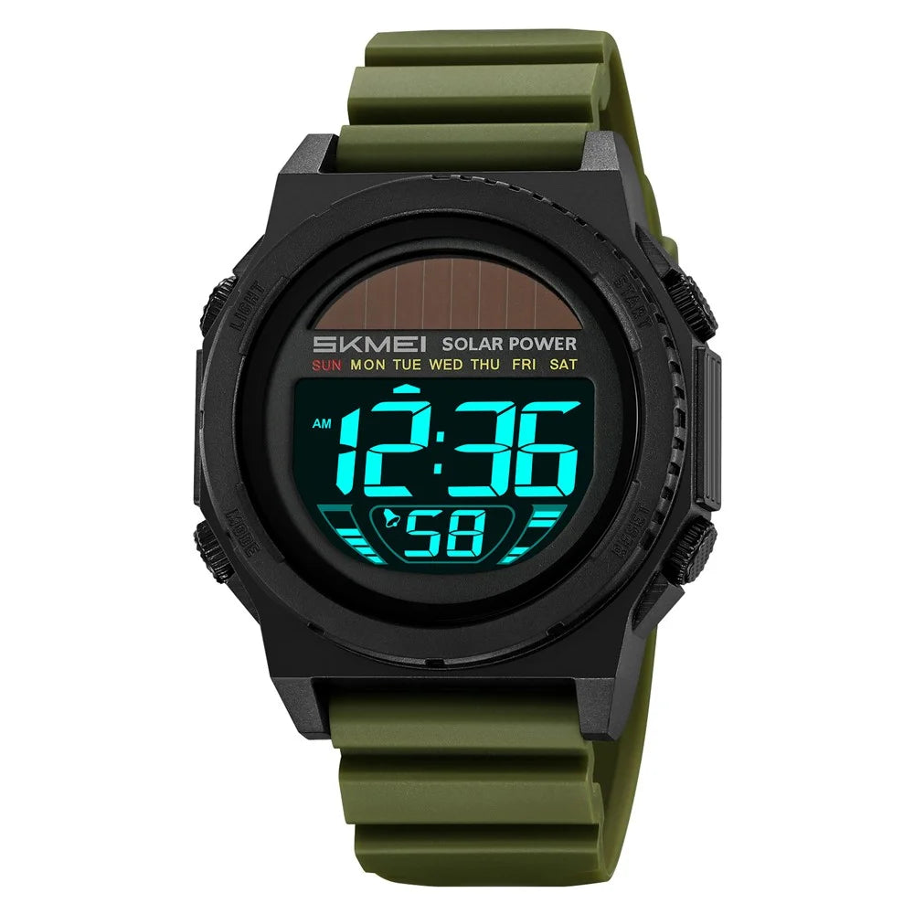 SKMEI 2358 Solar Powered Digital Watch Electronic Waterproof Sports Wristwatch with EL Backlight - Army Green - 1
