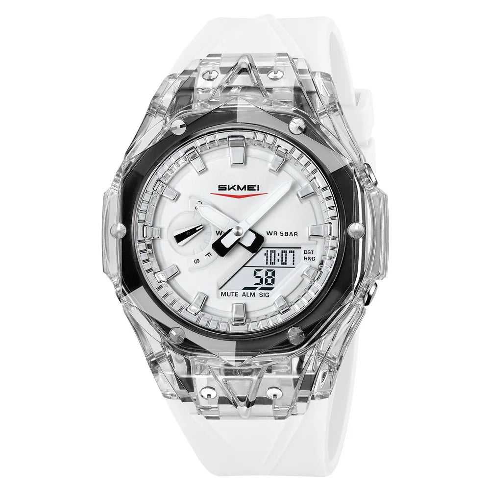 SKMEI 2411 Multifunction Electronic Watch Digital + Analog Display Transparent Case Luminous Wristwatch - White - 1