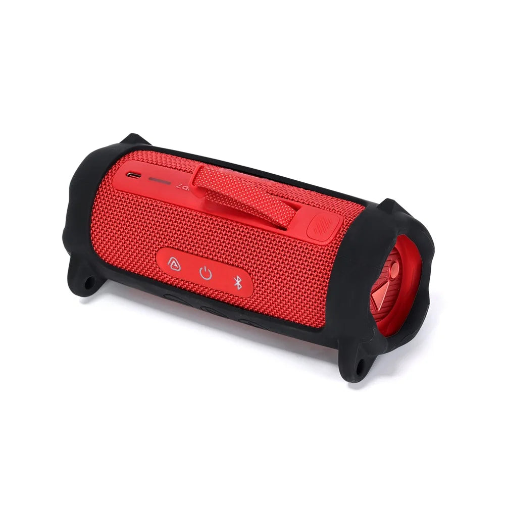 For JBL Flip 7 Speaker Silicone Case Portable Protective Cover with Shoulder Strap / Carabiner - Black - 7