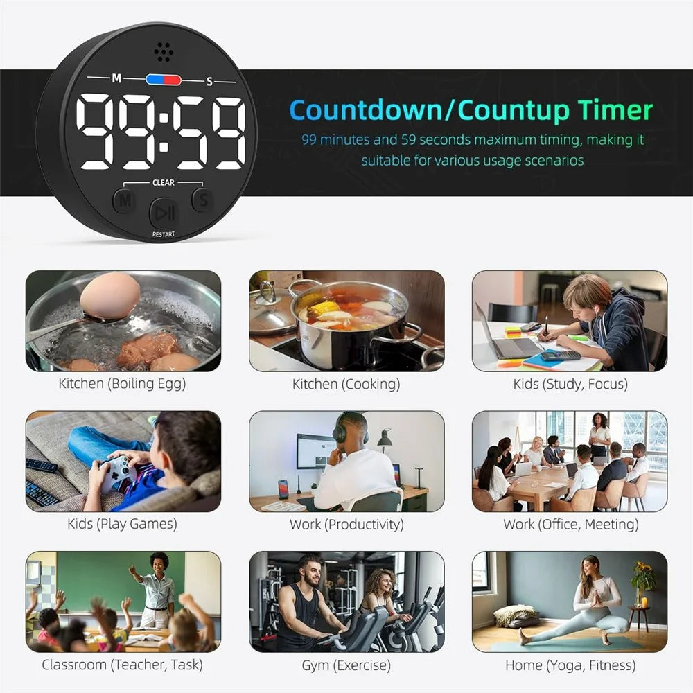 GL320 LLR109 Magnetic LED Timer Digital Display Countdown Clock for Kitchen Baking Timing Tool - White - 4