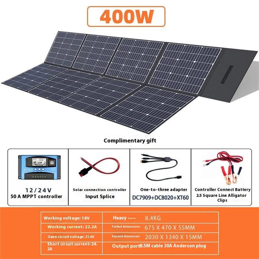 EYONGPV 400W Foldable Solar Panel Monocrystalline Portable RV Camping Travel Emergency Outdoor Power - Black 18V - 3