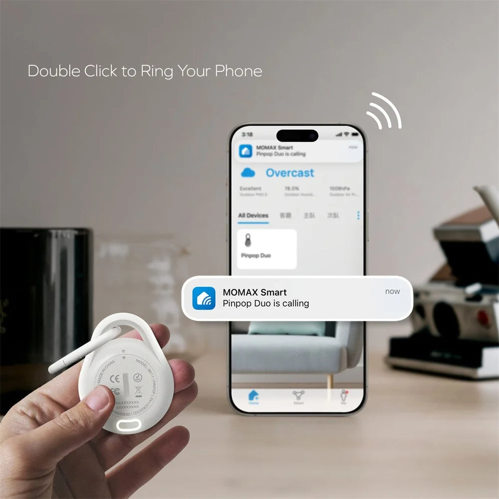 MOMAX Pinpop Duo Keychain Smart Tracker Bluetooth-Compatible Key Finder for iOS / Android - Black - 5