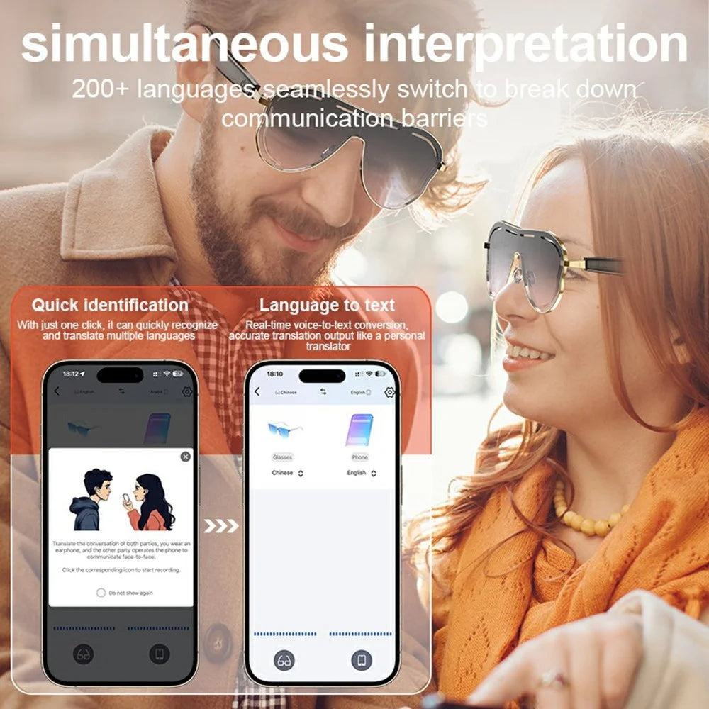 A17 Stainless Steel Large Frame Smart Glasses AI Translation Bluetooth-compatible Audio Sunglasses - Gold+Grey - 4